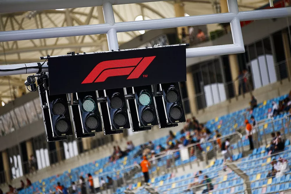 The F1 logo over the start lights