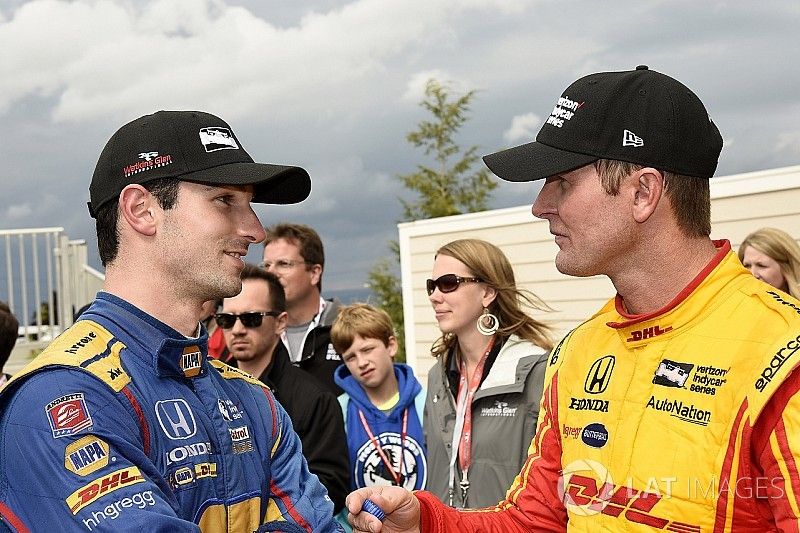 Ganador de la carrera Alexander Rossi, Curb Herta - Andretti Autosport Honda y Ryan Hunter-Reay, And