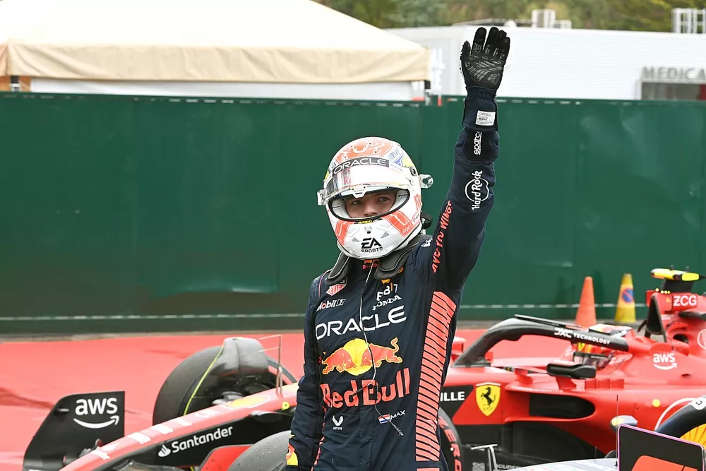 Pole man Max Verstappen, Red Bull Racing, celebrates in Parc Ferme after Qualifying