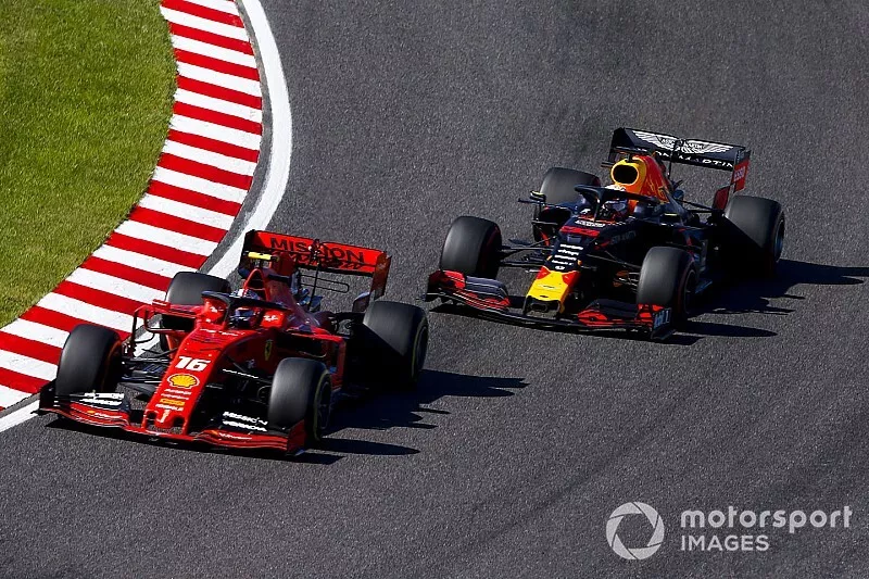 Charles Leclerc, Ferrari SF90 en Max Verstappen, Red Bull Racing RB15