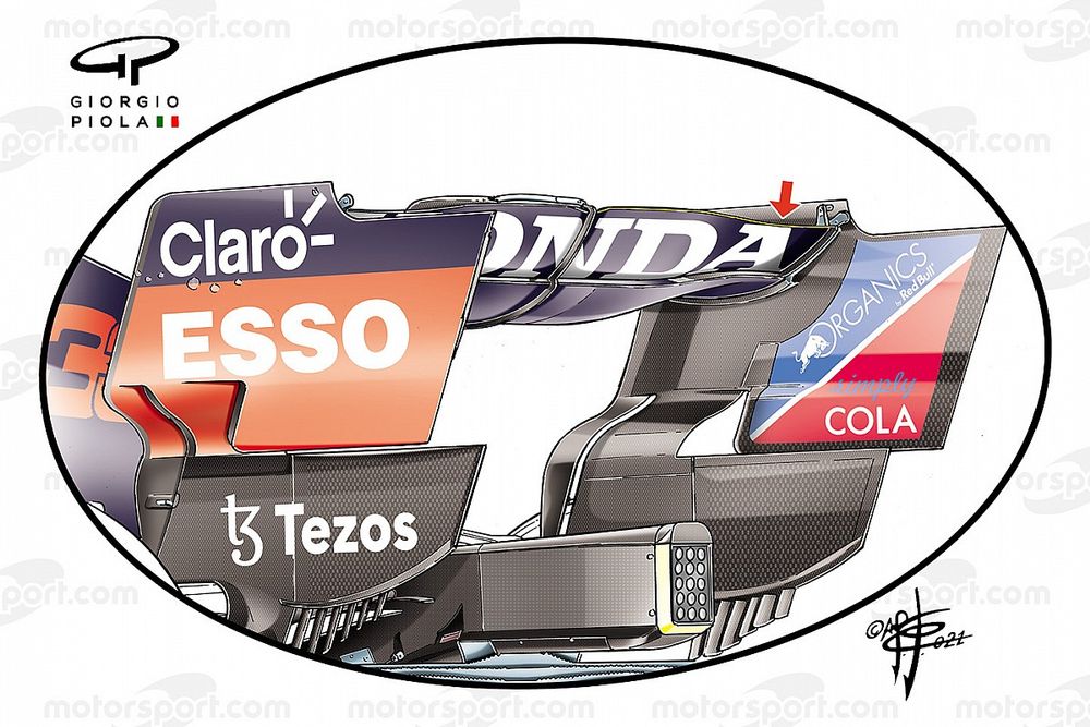 Detalle del alerón trasero del Red Bull RB16B en el GP de Bélgica