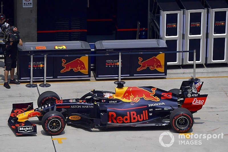 Max Verstappen, Red Bull Racing RB15, in the pit lane