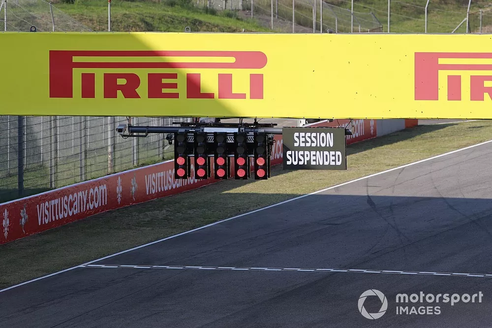 The red lights show as the session is suspended