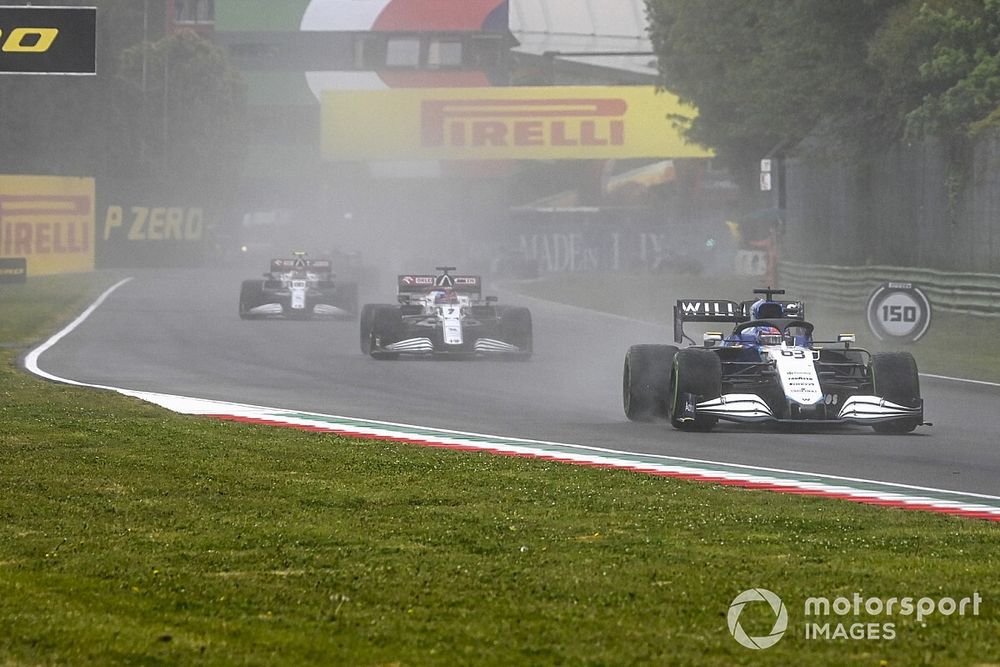 George Russell, Williams FW43B, Kimi Raikkonen, Alfa Romeo Racing C41, and Antonio Giovinazzi, Alfa Romeo Racing C41
