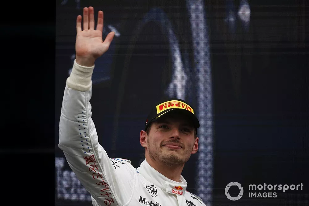 Max Verstappen, Red Bull Racing, 2nd position, arrives on the podium