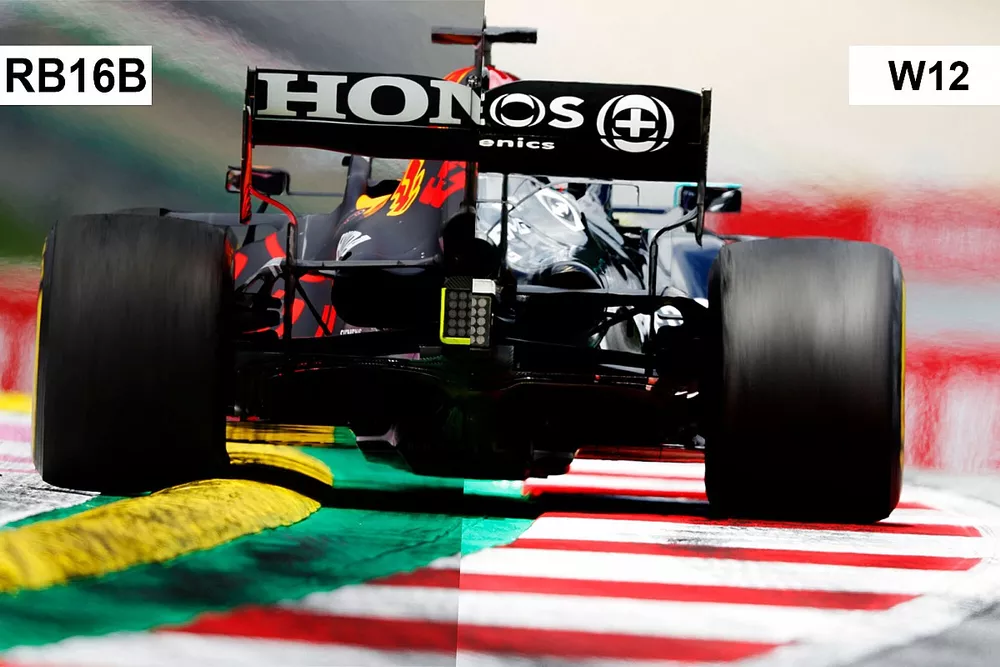 リヤウイング比較 左：Red Bull Racing RB16B, 右：Mercedes W12