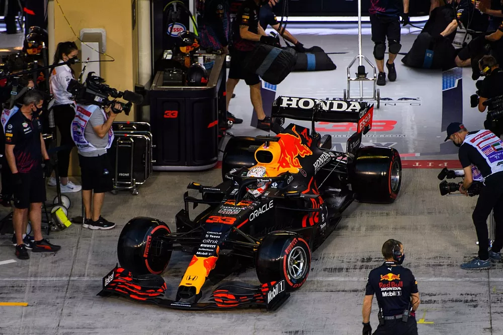 Max Verstappen, Red Bull Racing RB16B, leaves the garage