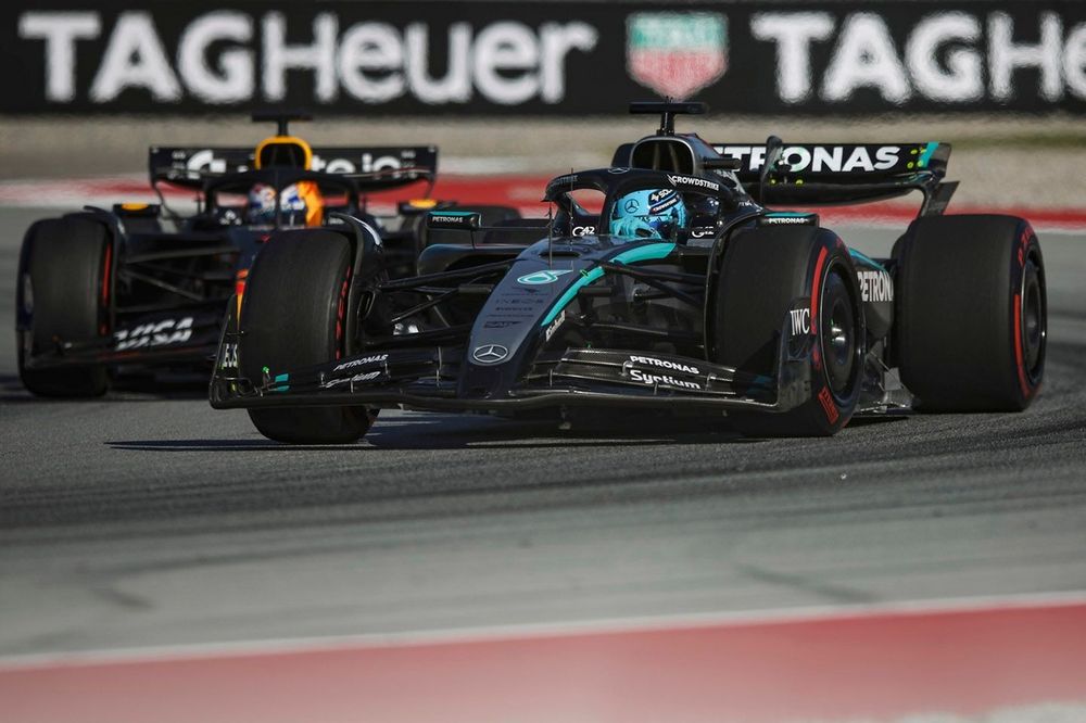 George Russell, Mercedes, Max Verstappen, Red Bull Racing