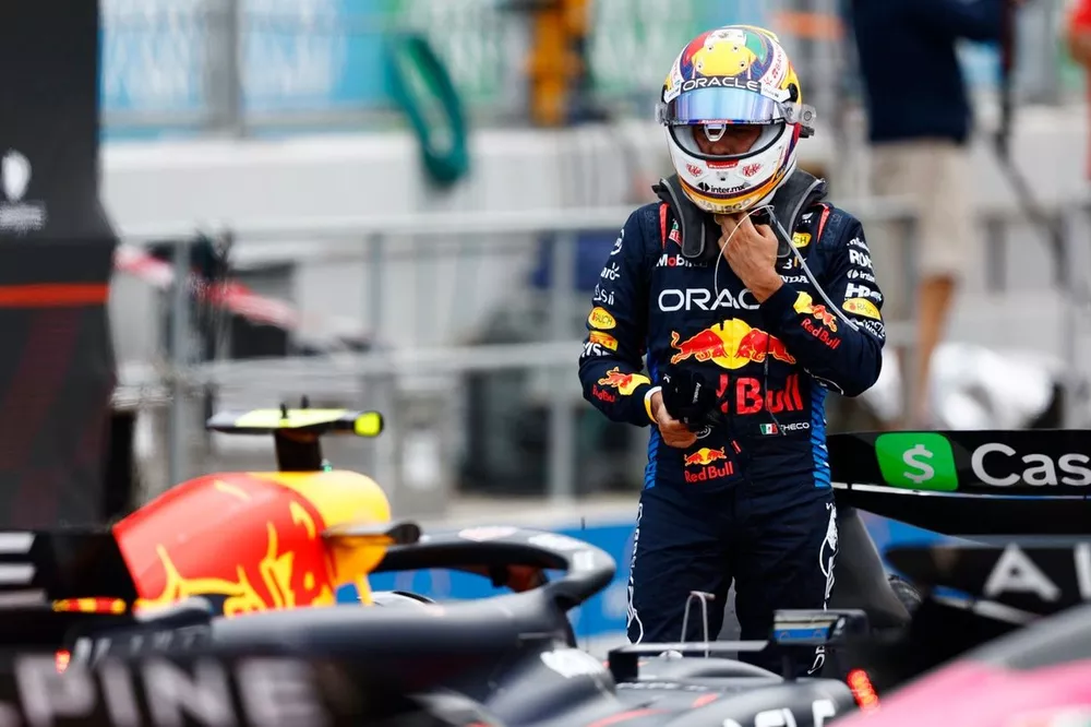 Sergio Perez, Red Bull Racing, au Parc Ferme