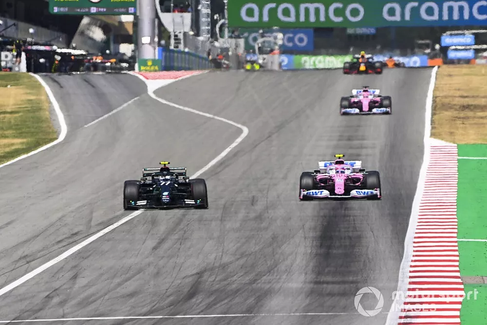 Valtteri Bottas, Mercedes F1 W11 EQ Performance, battles with Lance Stroll, Racing Point RP20, and Sergio Perez, Racing Point RP20