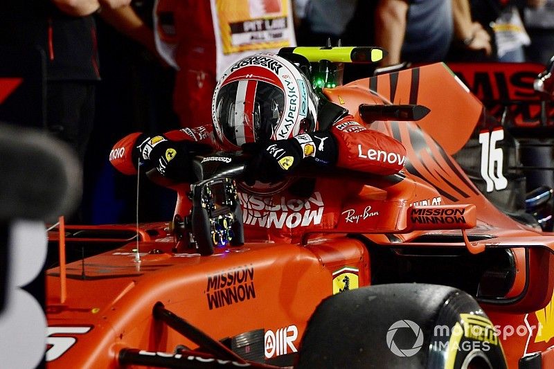 Charles Leclerc, Ferrari, 3rd position, arrives in Parc Ferme