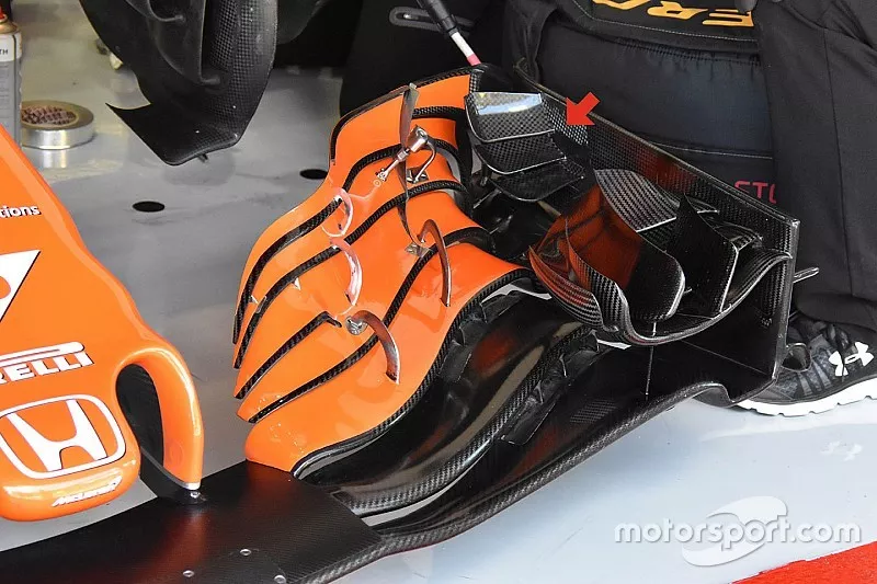 McLaren MCL32 detail van de voorvleugel