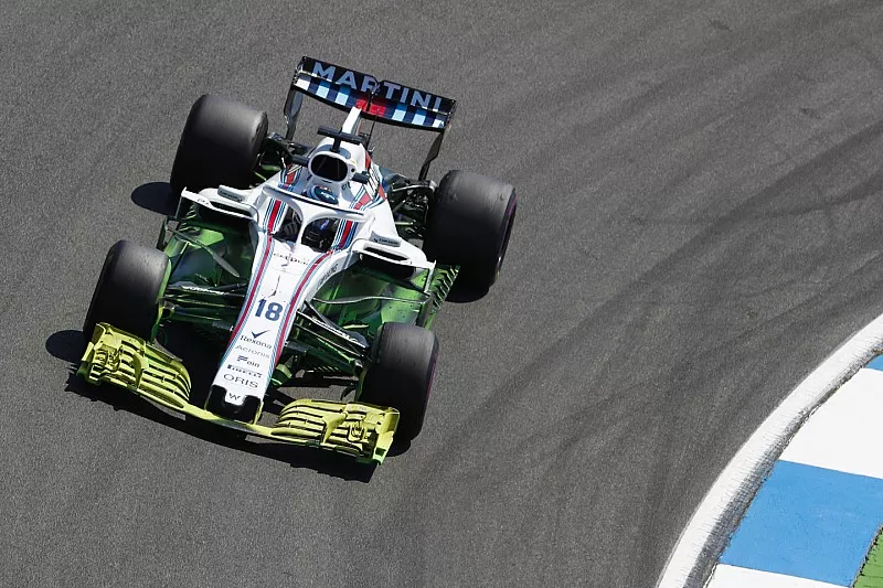 Beaucoup de peinture a&eacute;rodynamique sur la voiture de Lance Stroll, Williams FW41