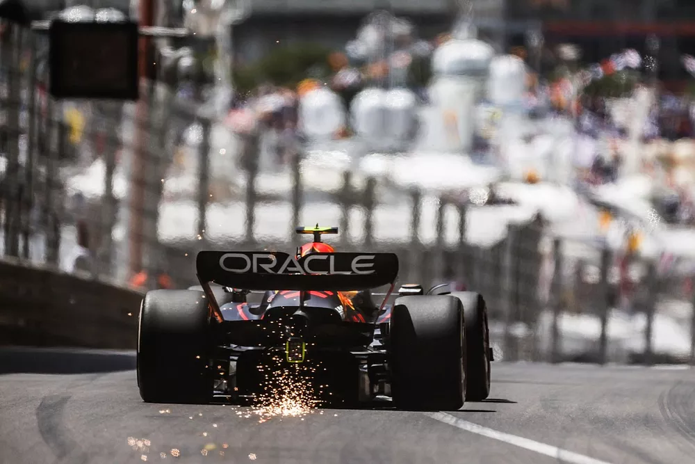Sparks kick up from Sergio Perez, Red Bull Racing RB18