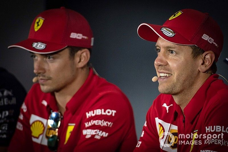 Sebastian Vettel, Ferrari and Charles Leclerc, Ferrari in the Press Conference 