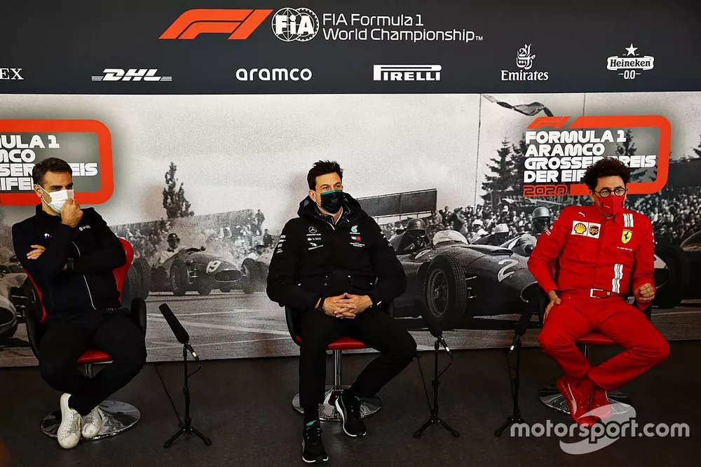 Cyril Abiteboul, Director General, Equipo Renault F1, Toto Wolff, Director Ejecutivo Mercedes AMG, Mattia Binotto Director de Ferrari