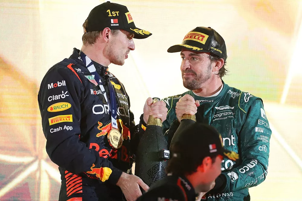 Podium: Race winner Max Verstappen, Red Bull Racing, third place Fernando Alonso, Aston Martin Racing
