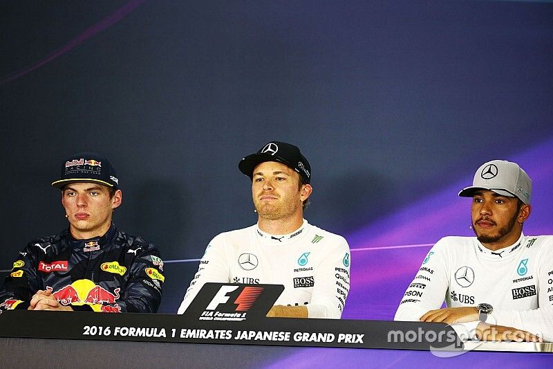 FIA Press Conference: Max Verstappen, Red Bull Racing, second; Nico Rosberg, Mercedes AMG F1, race winner; Lewis Hamilton, Mercedes AMG F1, third