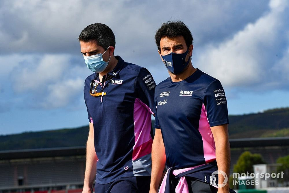 Sergio Perez, Racing Point, walks the track