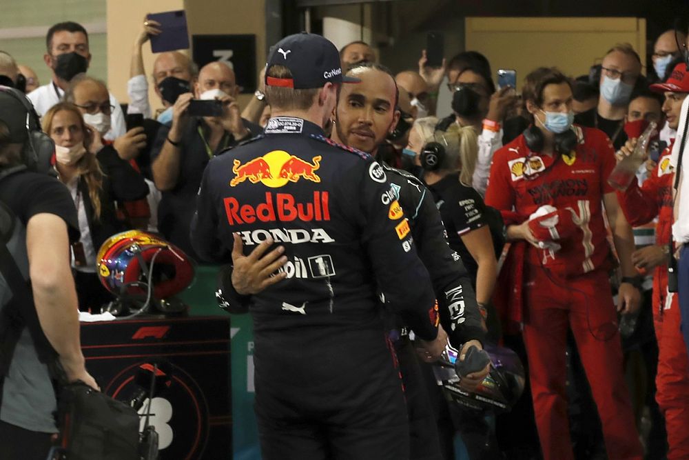 World Champion Max Verstappen, Red Bull Racing, and Lewis Hamilton, Mercedes