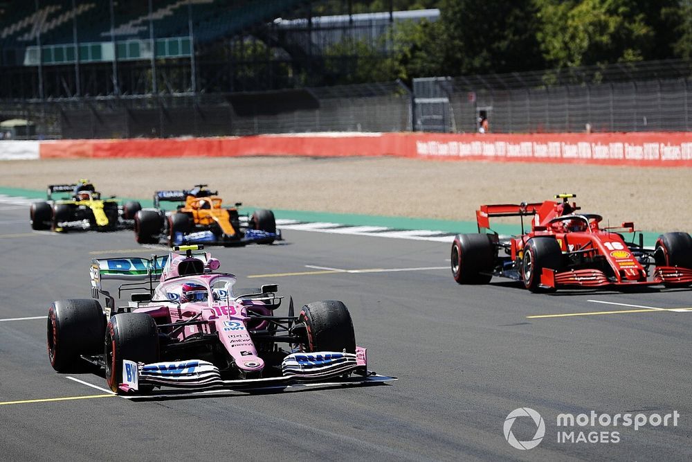 Lance Stroll, Racing Point RP20, Charles Leclerc, Ferrari SF1000, Carlos Sainz Jr., McLaren MCL35, and Esteban Ocon, Renault F1 Team R.S.20