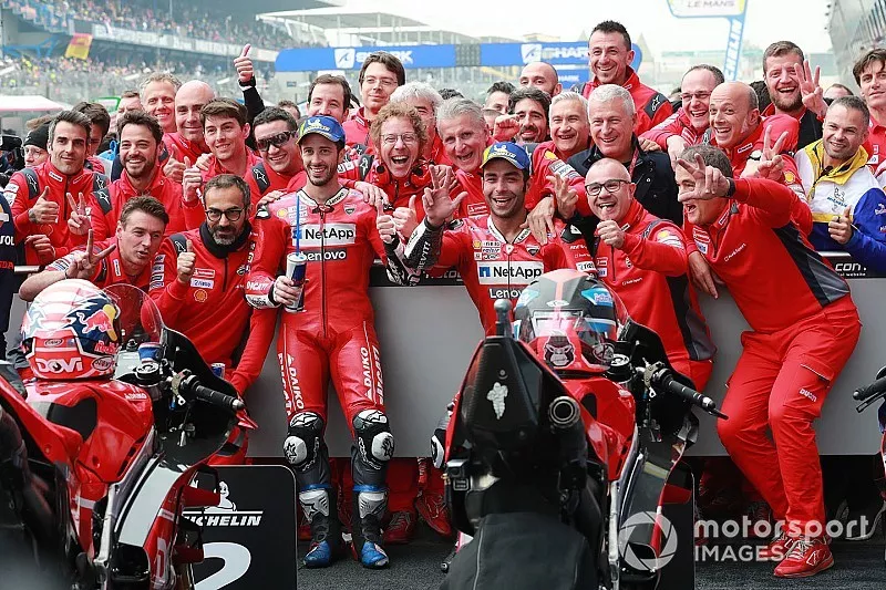Second place Andrea Dovizioso, Ducati Team, third place Danilo Petrucci, Ducati Team