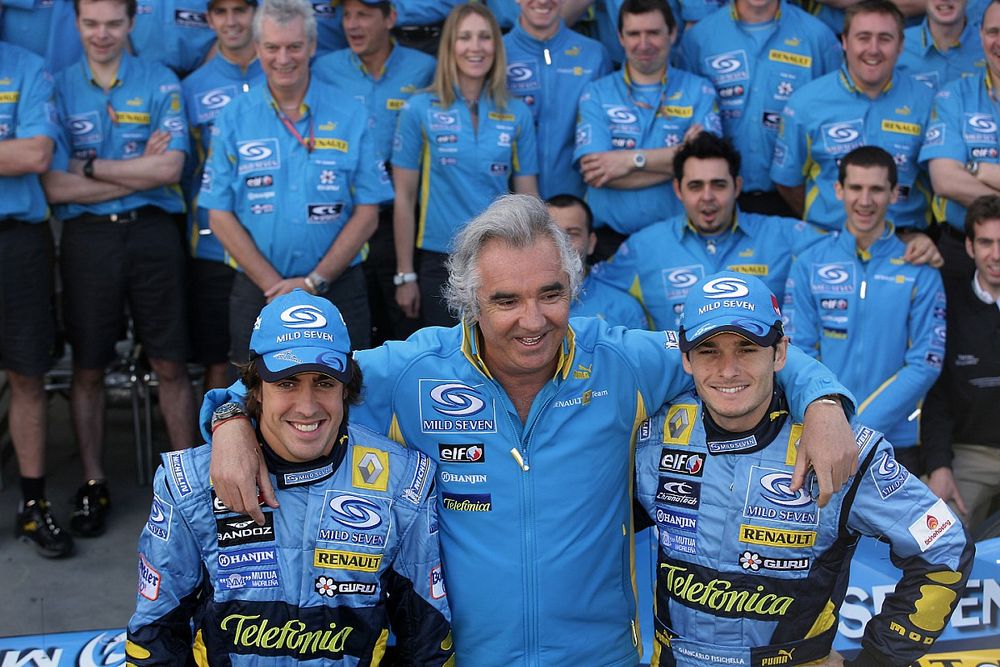 Renault F1: Fernando Alonso, Flavio Briatore y Giancarlo Fisichella
