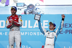 Daniel Abt, Audi Sport ABT Schaeffler, celebrates with Sébastien Buemi, Renault e.Dams, on the podim