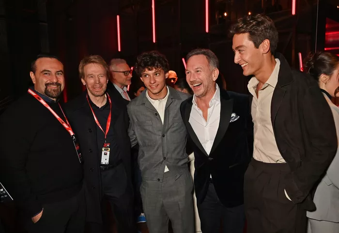 Kevin Weaver, Jerry Bruckheimer, Andrea Kimi Antonelli, Mercedes, Director of Red Bull Racing, Christian Horner, Team Principal, Red Bull Racing, George Russell, Mercedes
