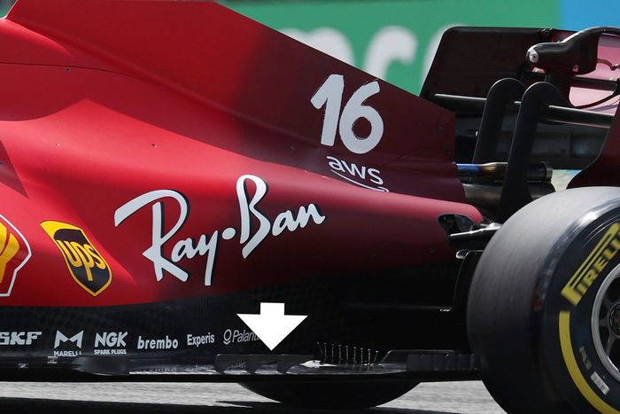 Detalle del suelo del coche de  Charles Leclerc, Ferrari SF21