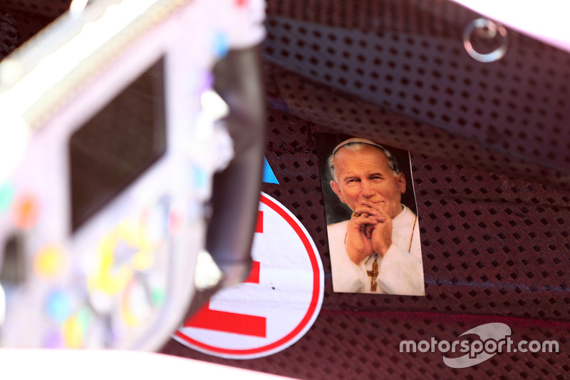 Picture of the Pope in the car of Sergio Perez, Sahara Force India F1 VJM10