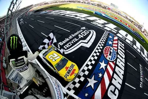 Ryan Blaney, Team Penske, takes the checkered flag
