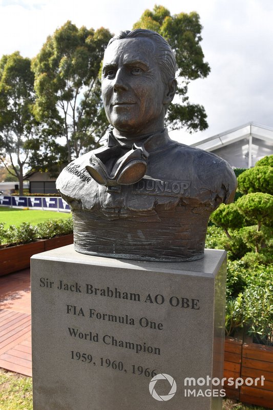 A bust of Australian Formula 1 World Champion Sir Jack Brabham