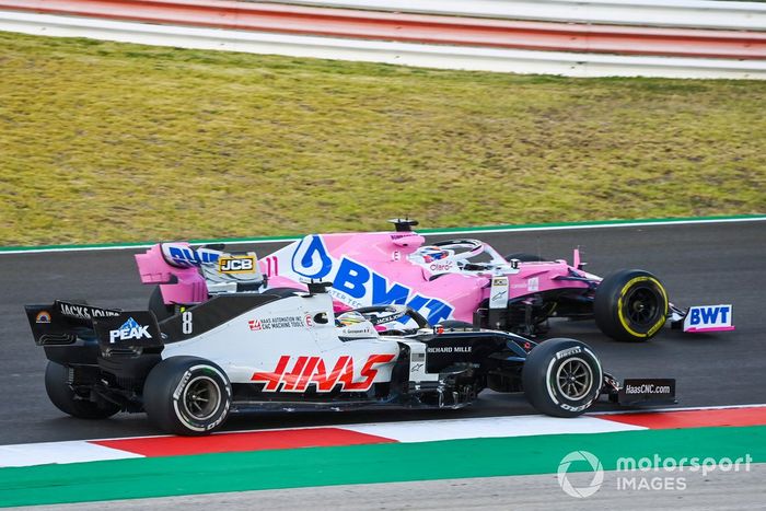 Sergio Pérez, Racing Point RP20, Romain Grosjean, Haas VF-20