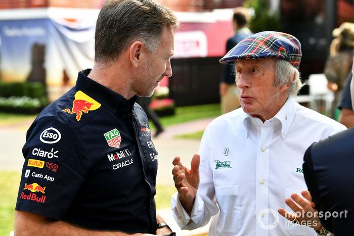 Christian Horner, director del equipo, Red Bull Racing, Sir Jackie Stewart 