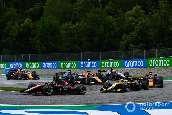 Callum Ilott, UNI-Virtuosi, Guanyu Zhou, UNI-Virtuosi Yuki Tsunoda, Carlin, Jack Aitken, Campos Racing and Nikita Mazepin, Hitech Grand Prix 