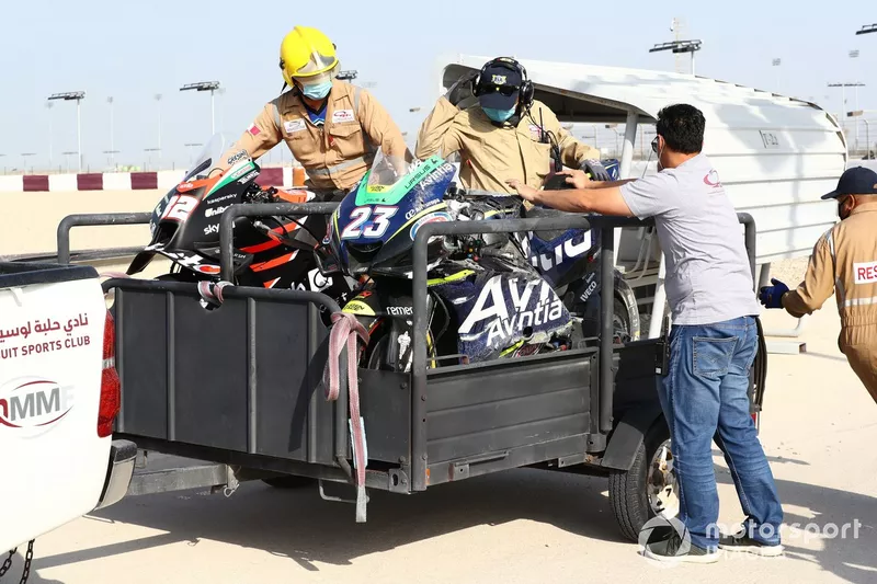 Enea Bastianini, Esponsorama Racing y Lorenzo Savadori, motos accidentadas del Aprilia Racing Team Gresini