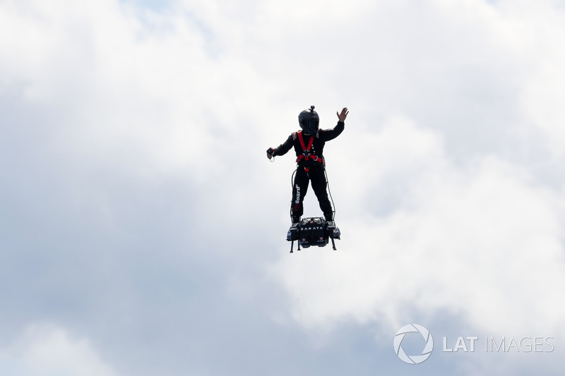 The Zapata Flyboard Air is demonstrated to the crowds prior to the start
