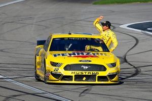 Joey Logano, Team Penske, Ford Mustang Pennzoil celebrates his win 