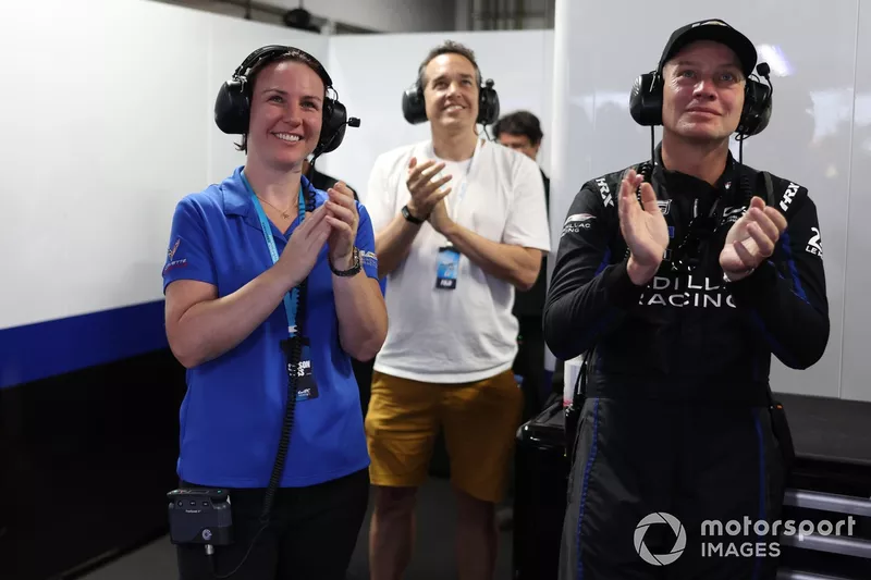 Laura Wontrop Klauser, Cadillac celebrates pole for #2 Cadillac Racing Cadillac V-Series.R:  Alex Lynn