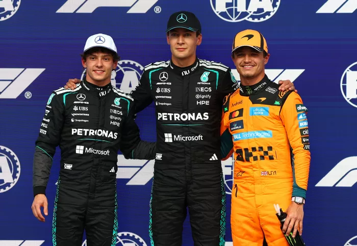 Lando Norris, McLaren; George Russell, Mercedes; Andrea Kimi Antonelli, Mercedes