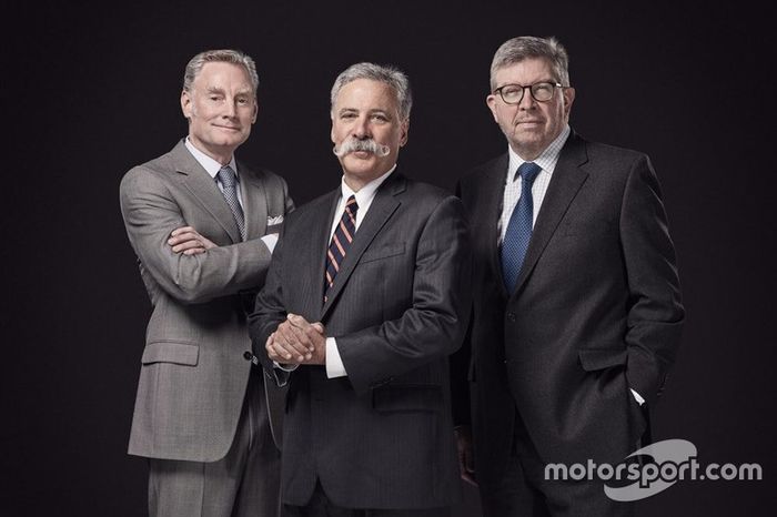 Sean Bratches, Direktur Komersial; Chase Carey, Chairman dan CEO; Ross Brawn, Direktur Olahraga, Formula 1.