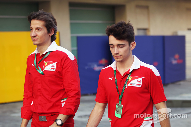 Massimo Rivola, Leiter Ferrari Driver Academy mit Charles Leclerc, Testfahrer Haas und GP3-Champion 