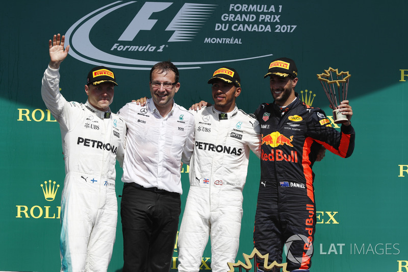 Canadian GP - Podium: Lewis Hamilton, 2. Valtteri Bottas, 3. Daniel Ricciardo