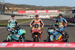Le Champion Moto3 Joan Mir, Leopard Racing, le Champion MotoGP Marc Marquez, Repsol Honda Team, le Champion Moto2, Franco Morbidelli, Marc VDS