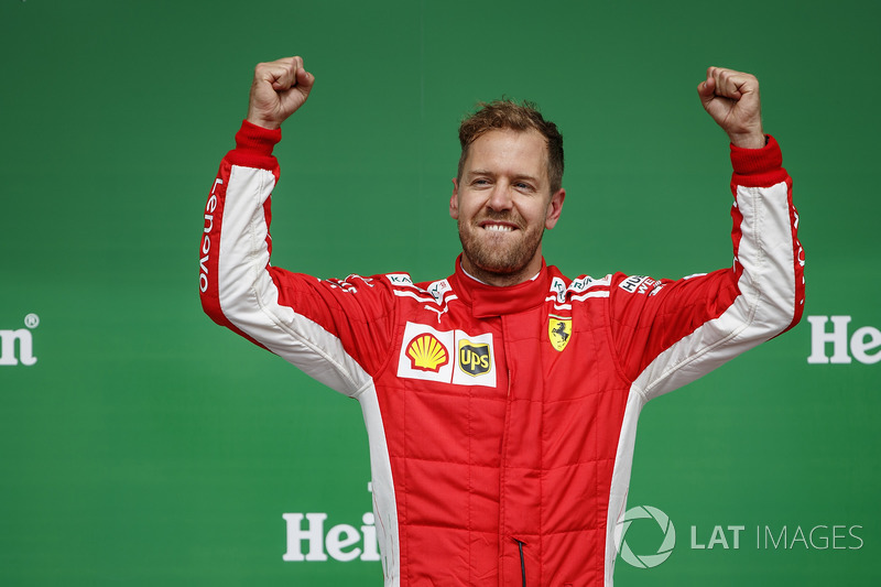 Sebastian Vettel, Ferrari, 1st position, on the podium
