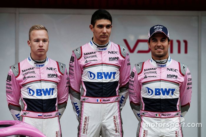 Nikita Mazepin, Sahara Force India F1, Esteban Ocon, Sahara Force India F1 y Sergio Perez, Sahara Force India