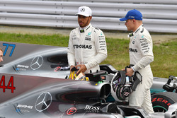 Lewis Hamilton, Mercedes AMG F1 and Valtteri Bottas, Mercedes AMG F1 in parc ferme