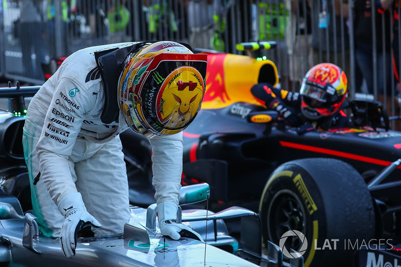 Race winner Lewis Hamilton, Mercedes-Benz F1 W08 celebrates in parc ferme