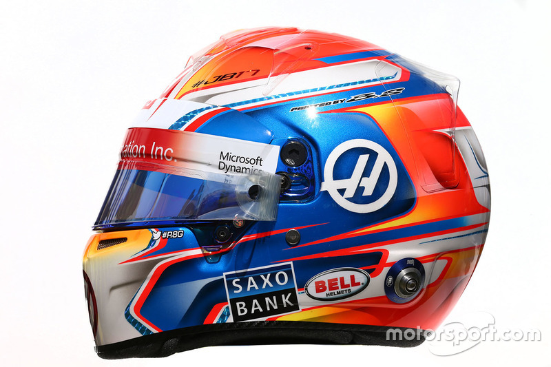 The helmet of Romain Grosjean, Haas F1 Team